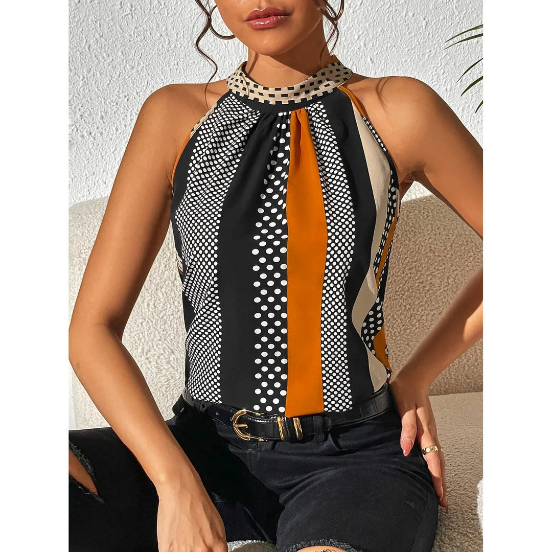 Women's Halter Neck Sleeveless Top with Pattern
