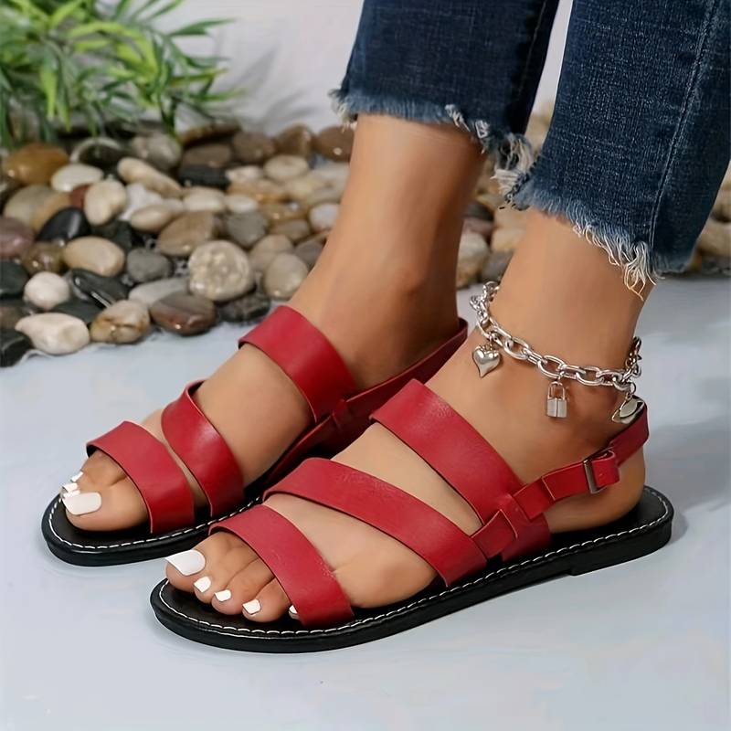 Women’s Sandals with Crisscross Vegan Leather Straps and Flat Sole