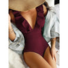 Women’s Ribbed V-Neck One-Piece Swimsuit