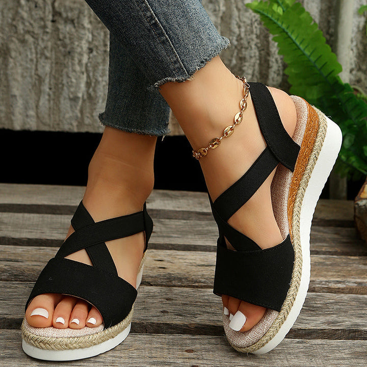 Women’s Open Toe Wedge Platform Sandals with Cross Straps
