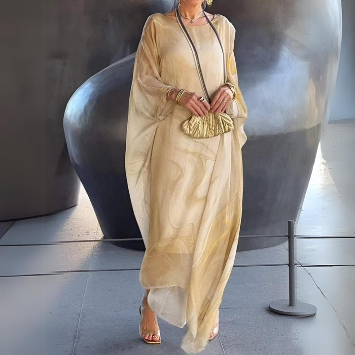 Women’s Long-Sleeved Maxi Dress with Printed Pattern