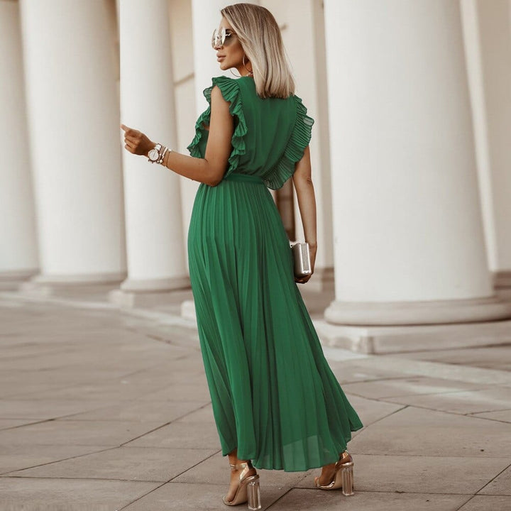 Women’s Maxi Dress with V-neck and Ruffle Sleeves