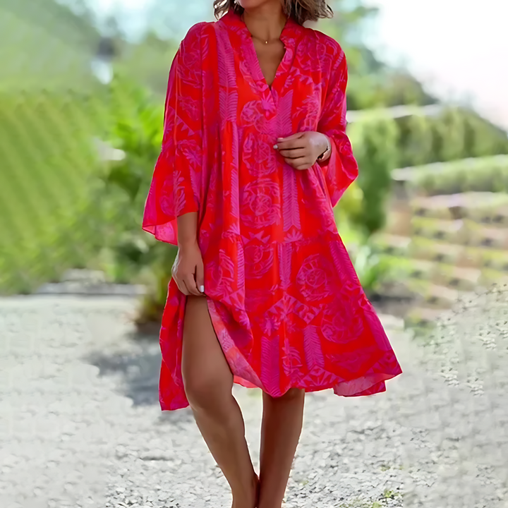 Women’s Long-Sleeved Midi Dress with Printed Design