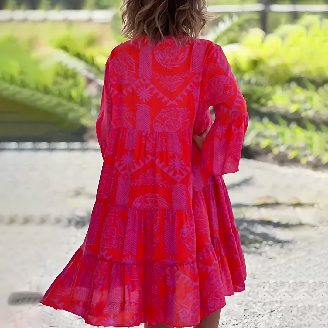 Women’s Long-Sleeved Midi Dress with Printed Design