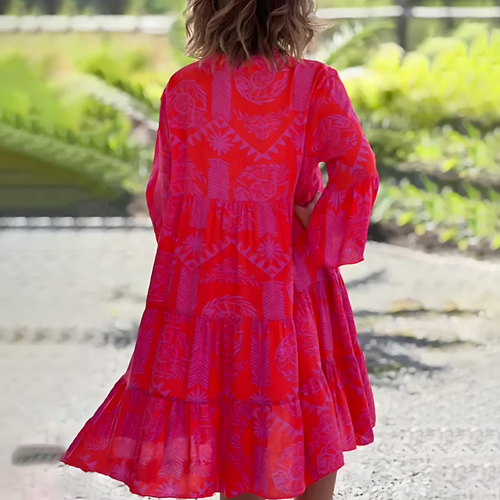 Women’s Long-Sleeved Midi Dress with Printed Design