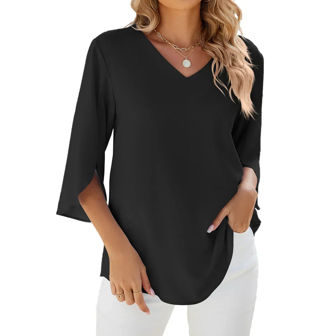 Women’s V-Neck Summer Blouse with Sleeve Detail