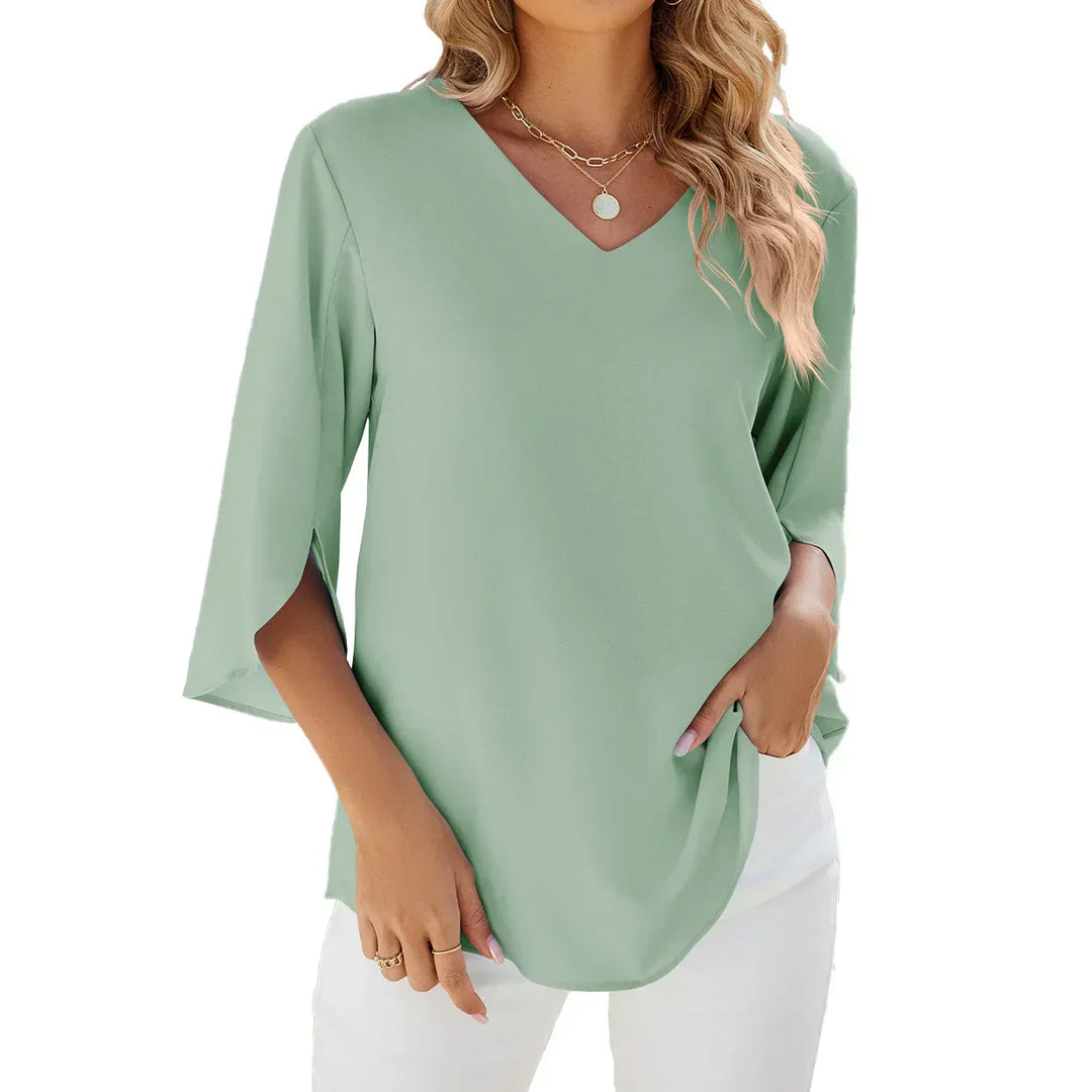 Women’s V-Neck Summer Blouse with Sleeve Detail