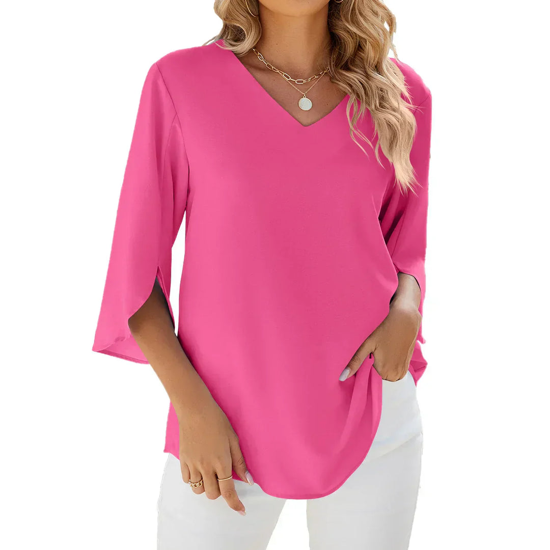 Women’s V-Neck Summer Blouse with Sleeve Detail