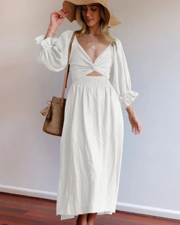 Women’s Puff Sleeve Midi Dress for Summer Wear