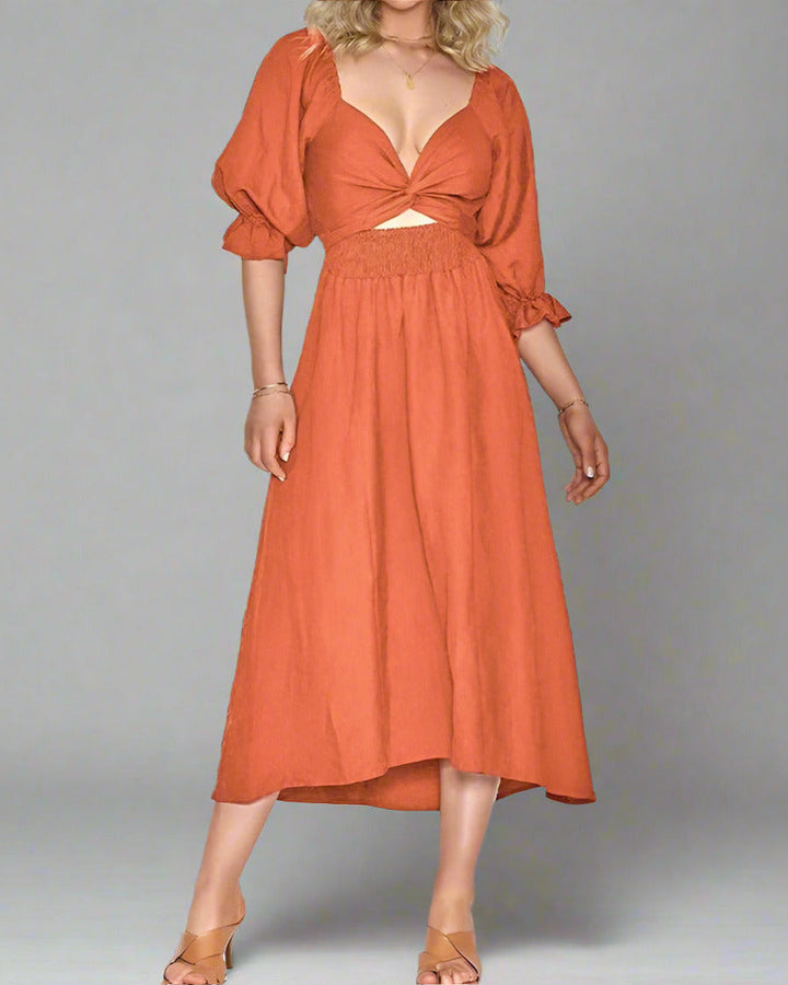 Women’s Puff Sleeve Midi Dress for Summer Wear