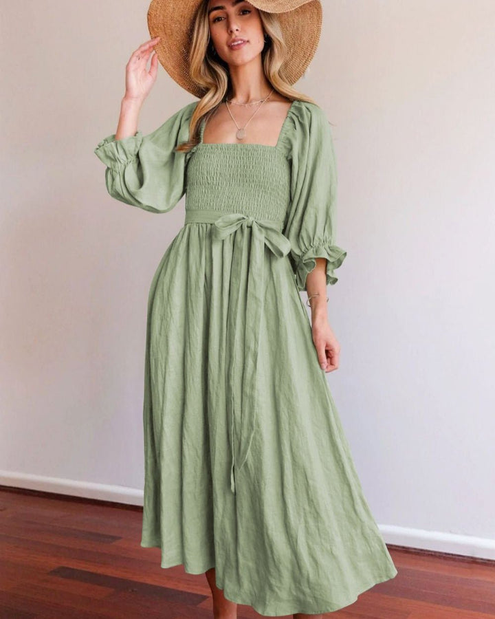 Women’s Puff Sleeve Midi Dress for Summer Wear