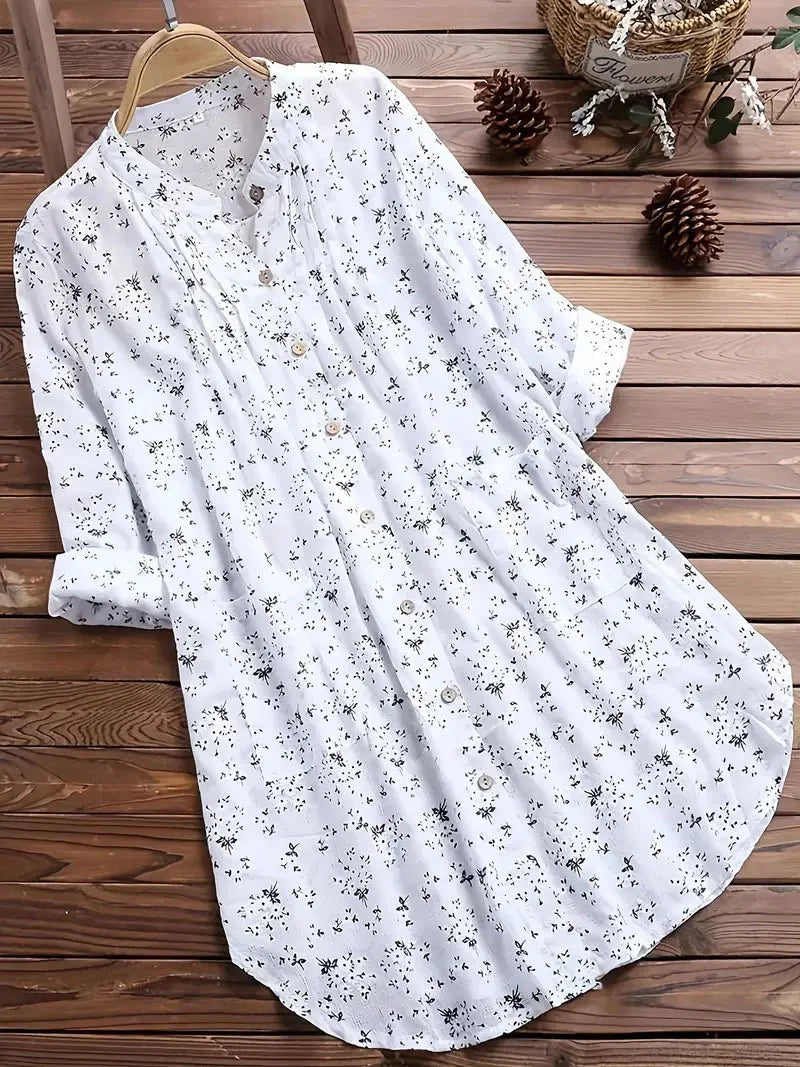 Women’s Long-Sleeved Tunic Top with Floral Print