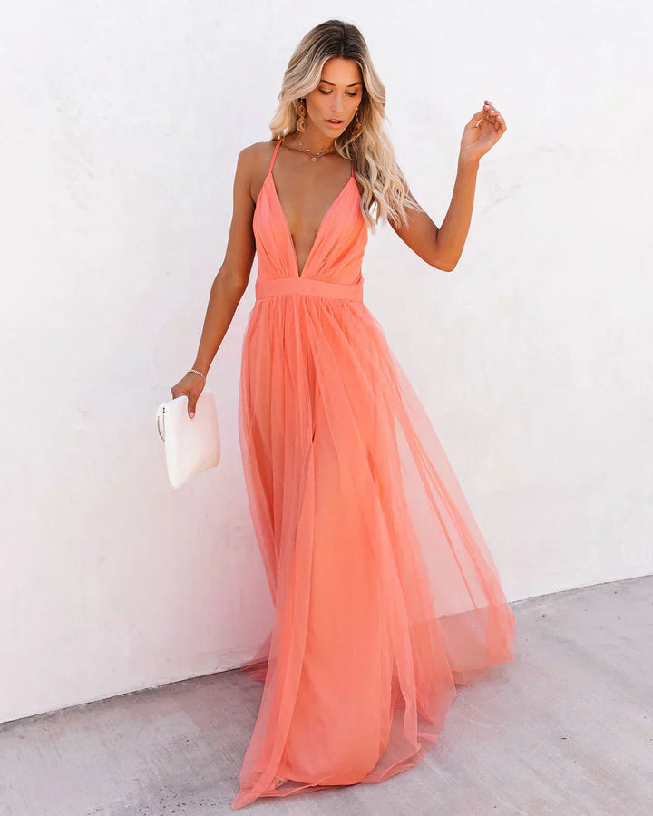 Women’s Maxi Dress with Deep V-Neck for Summer