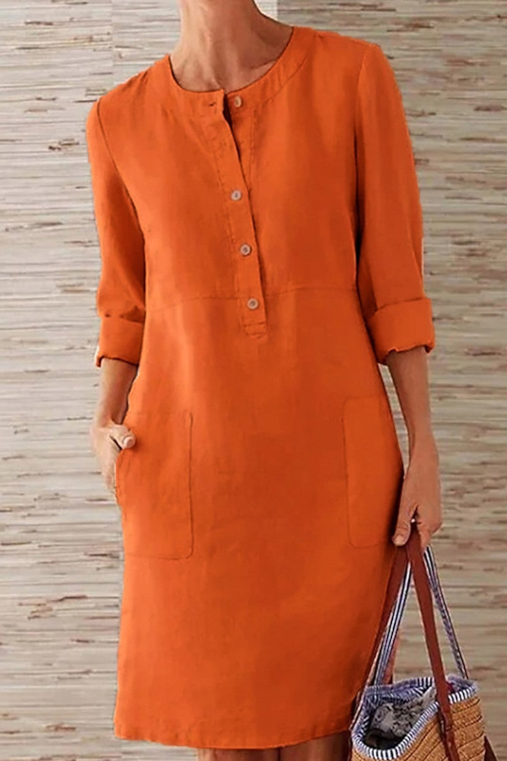 Women’s Button-Down Midi Dress with Patch Pockets