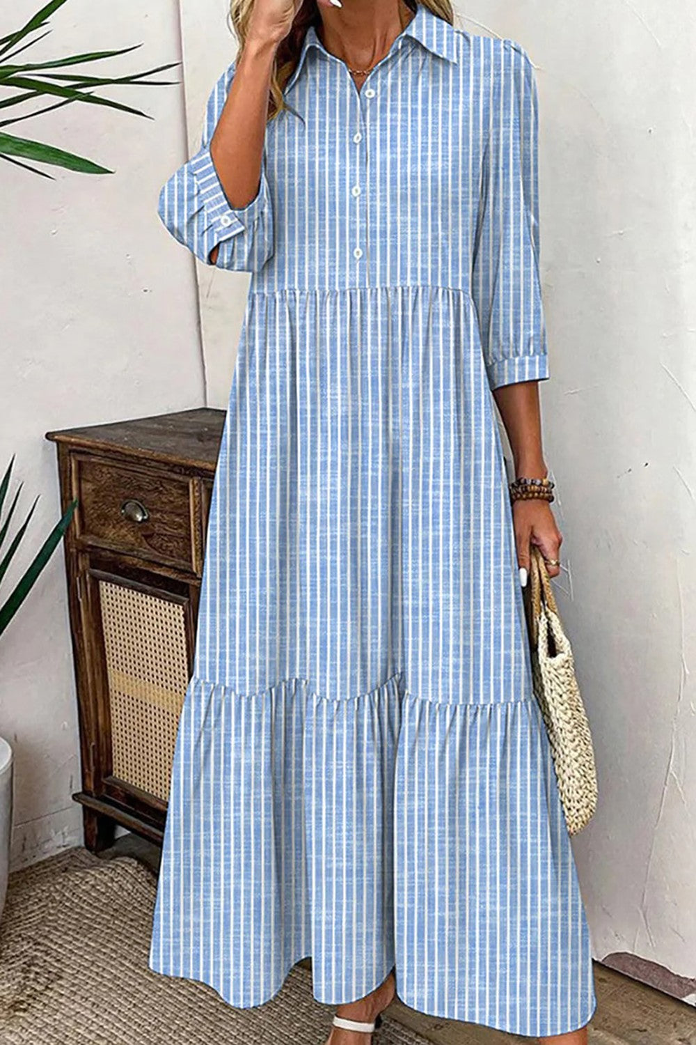 Women’s Striped Collared Maxi Dress