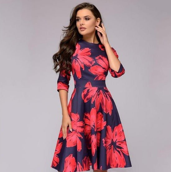 Women’s Midi Dress with Graphic Print and Pockets