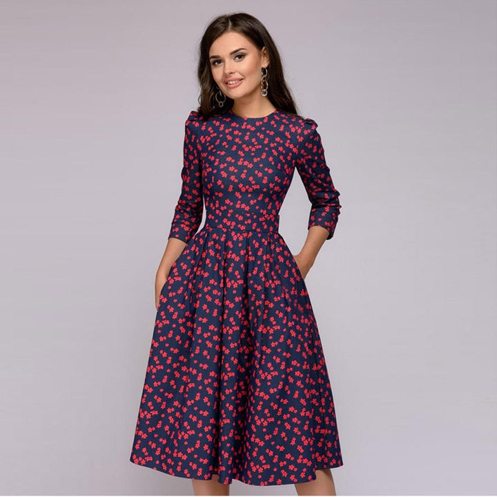 Women’s Midi Dress with Graphic Print and Pockets