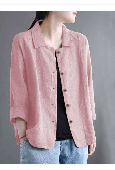 Women’s Long-Sleeved Linen Blouse with Button Front