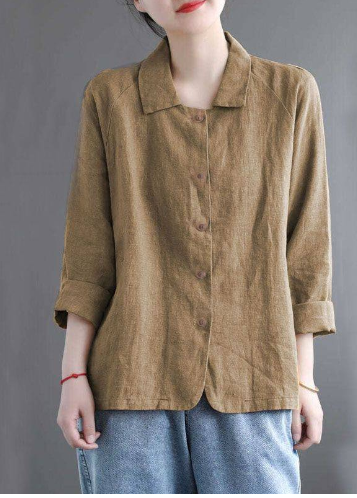 Women’s Long-Sleeved Linen Blouse with Button Front