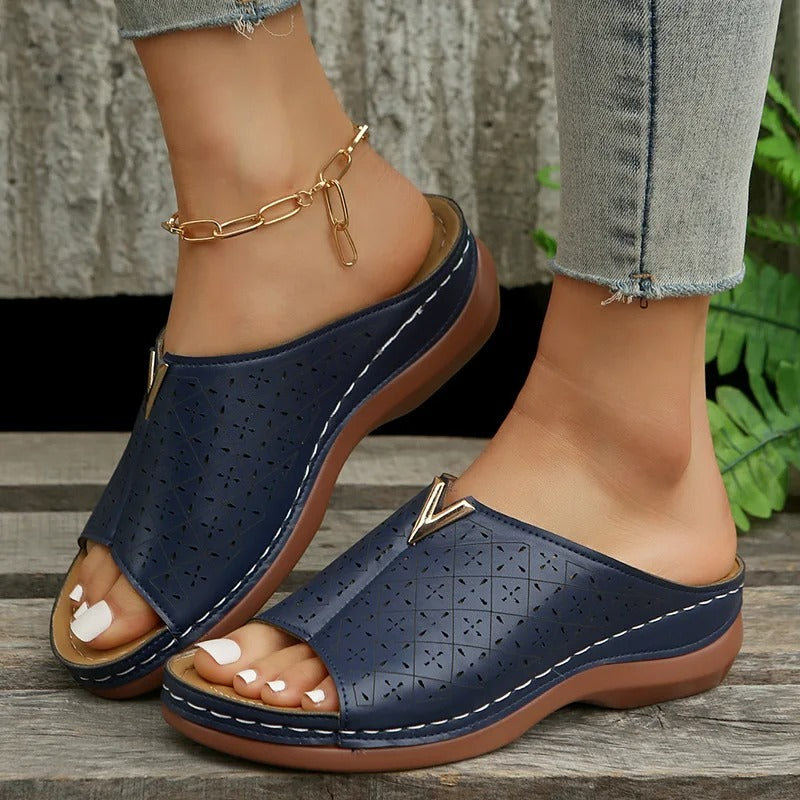 Women’s Open-Toe Slip-On Sandals with Cutout Upper