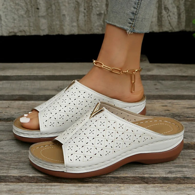 Women’s Open-Toe Slip-On Sandals with Cutout Upper