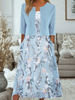 Women’s Floral Print Midi Dress with Cropped Blazer Set