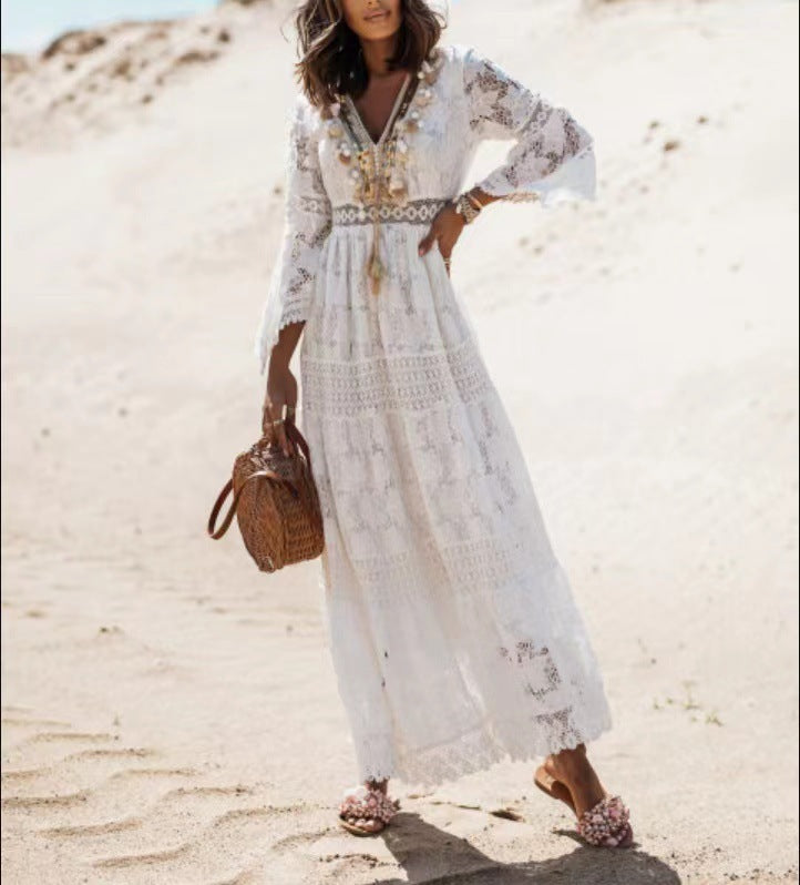 Boho V-Neck Maxi Dress for Women