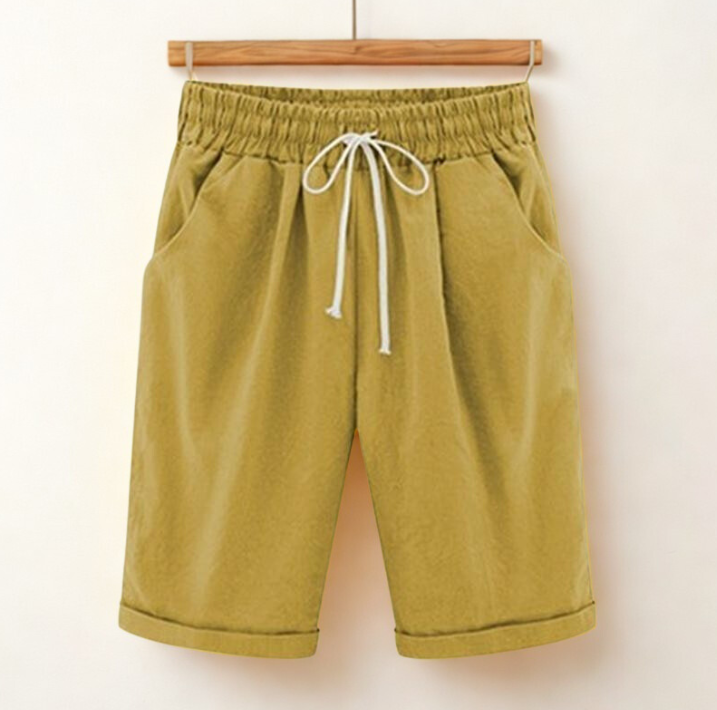 Linen Casual Shorts with Drawstring for Women