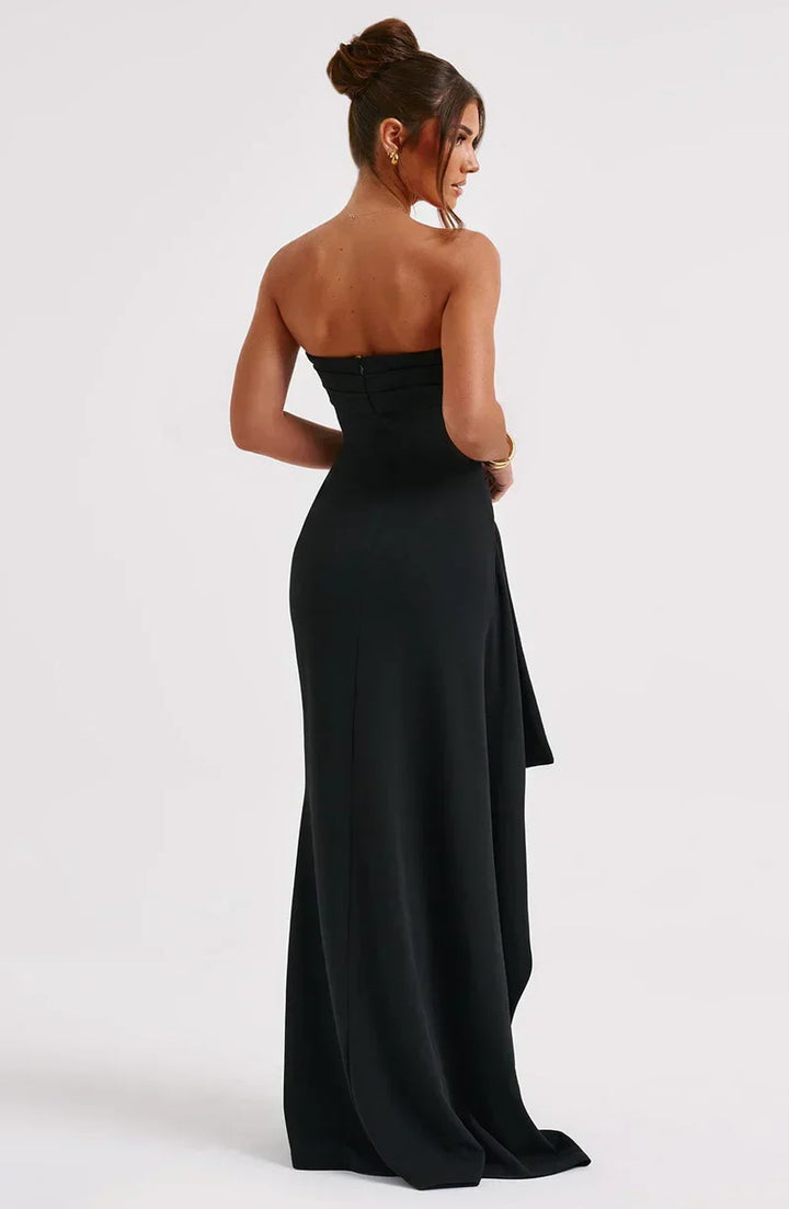Women’s Strapless Maxi Dress with Side Slit for Summer