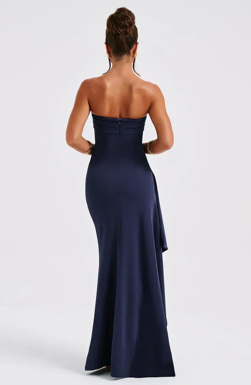 Women’s Strapless Maxi Dress with Side Slit for Summer