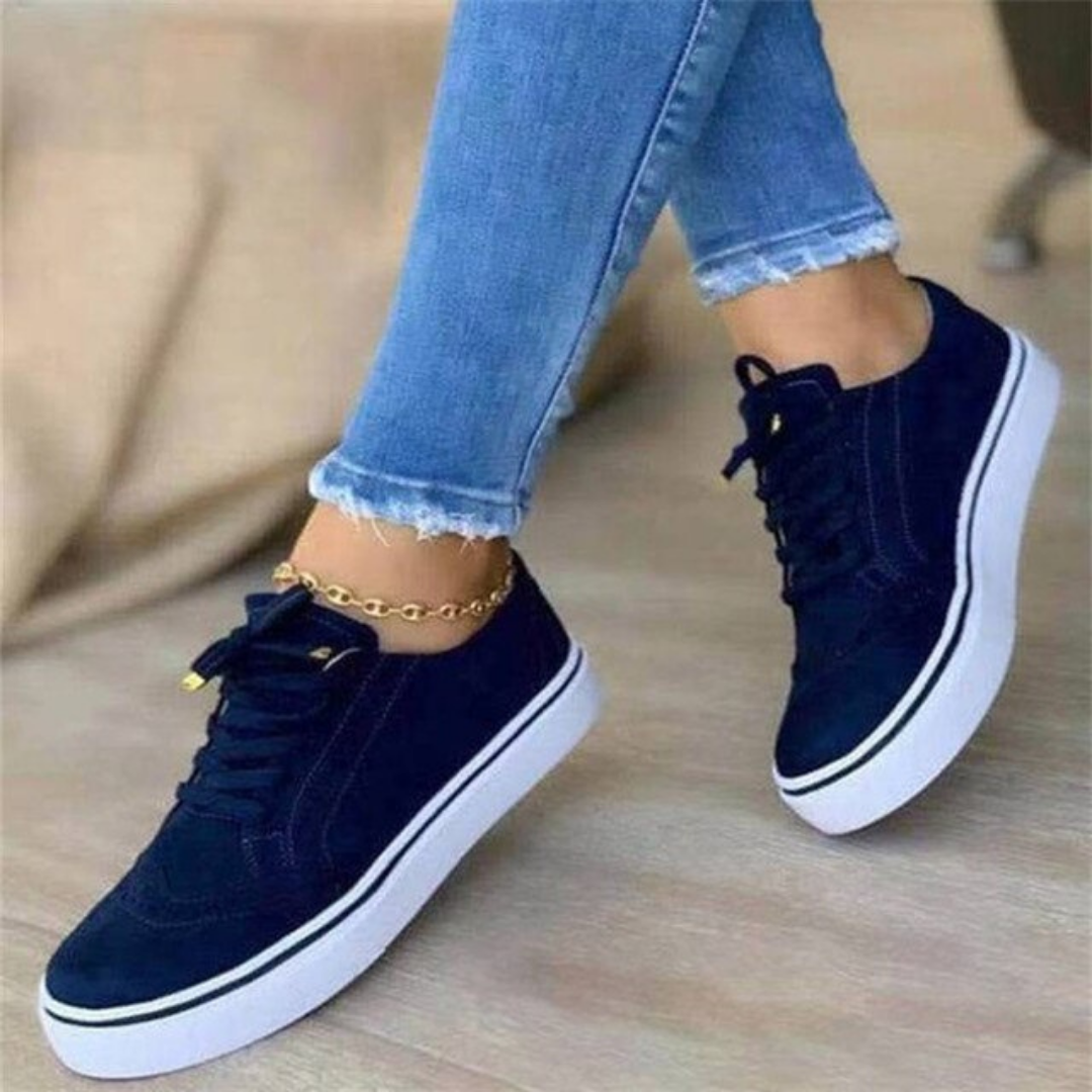 Women’s Lace-Up Sneakers with Perforated Upper and Thick Sole