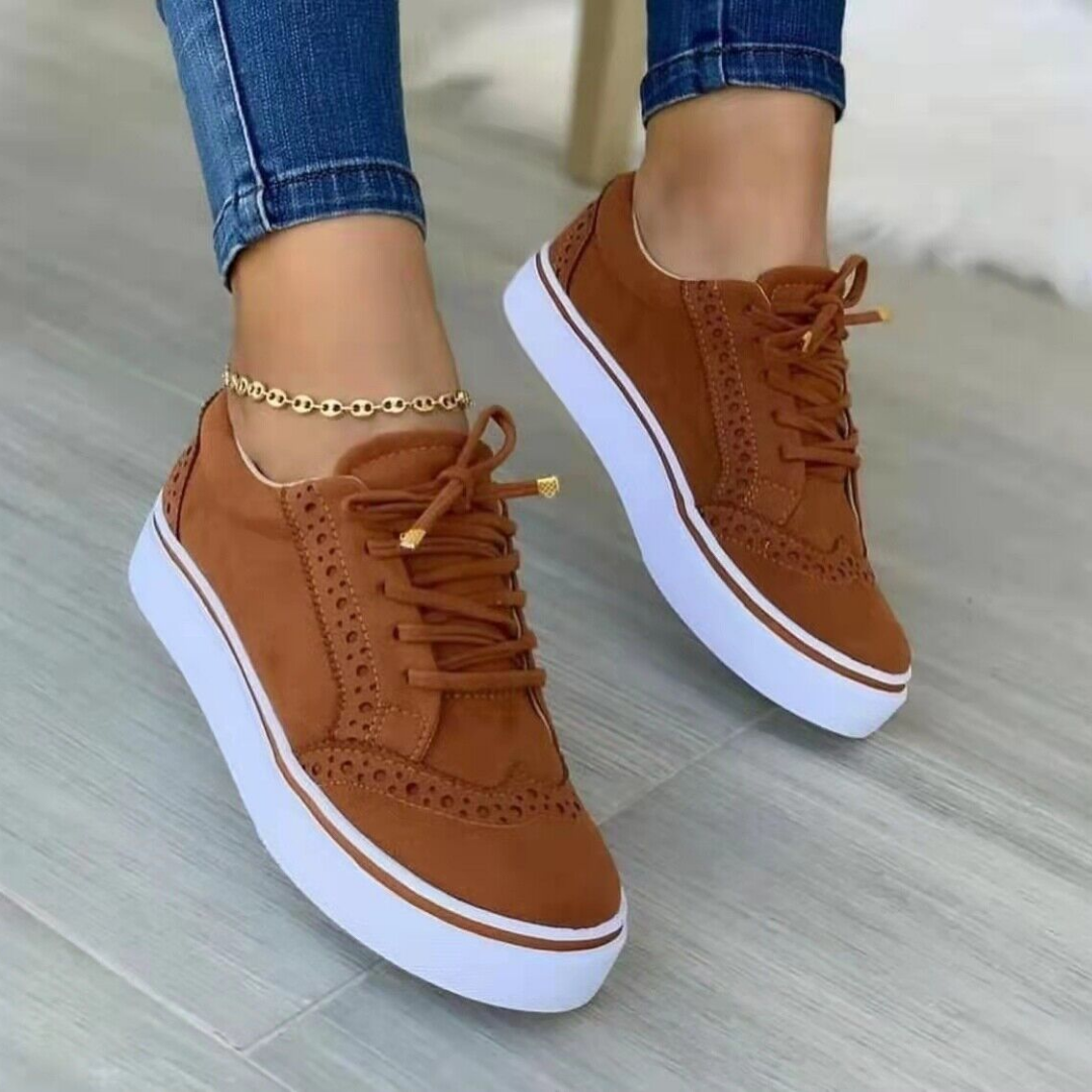 Women’s Lace-Up Sneakers with Perforated Upper and Thick Sole
