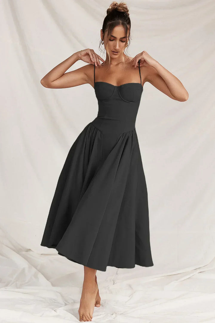 Women’s Sleeveless Midi Dress with Pleated Skirt