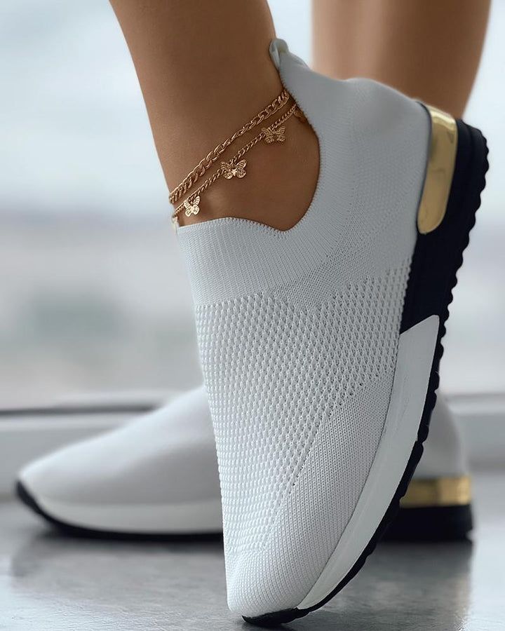 Women’s Knitted Sneakers with Gold Accents