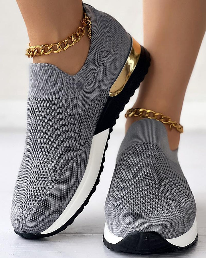 Women’s Knitted Sneakers with Gold Accents
