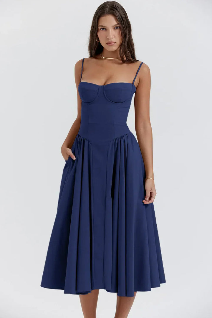 Women’s Sleeveless Midi Dress with Pleated Skirt