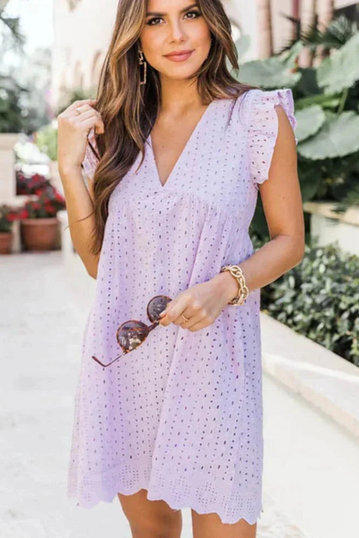 Women’s Eyelet Mini Dress with Ruffled Sleeves