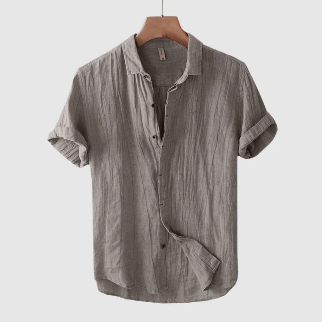 Men’s Short Sleeve Linen Shirt with Turned-Up Cuffs