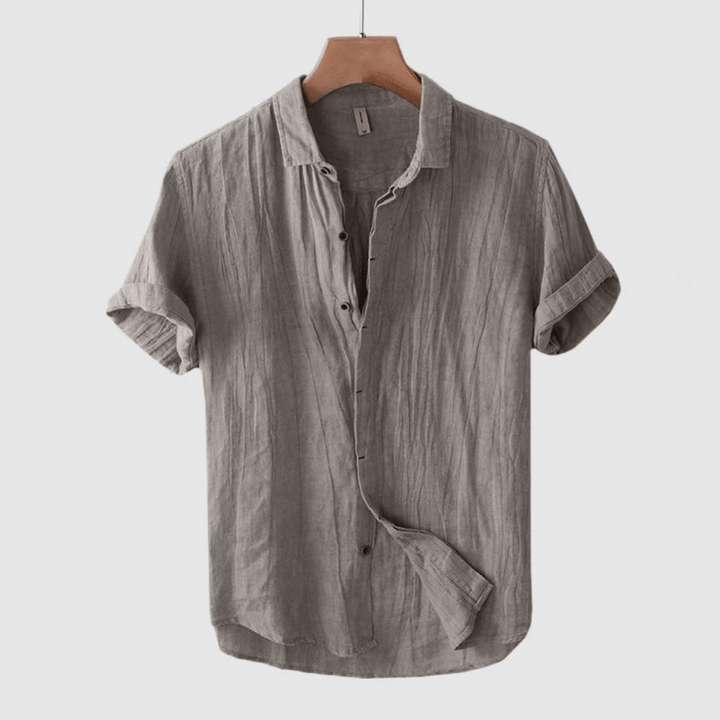 Men’s Short Sleeve Linen Shirt with Turned-Up Cuffs