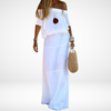 BohoBreeze – Elegant White Off-Shoulder Maxi Beach Dress