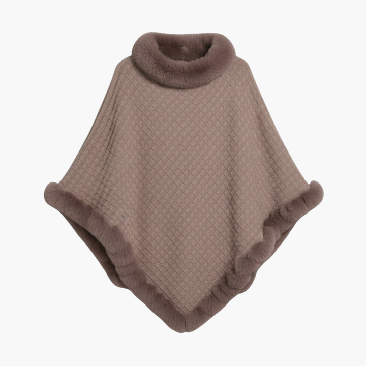 Women’s Knit Poncho with Faux Fur Trim and Oversized Fit