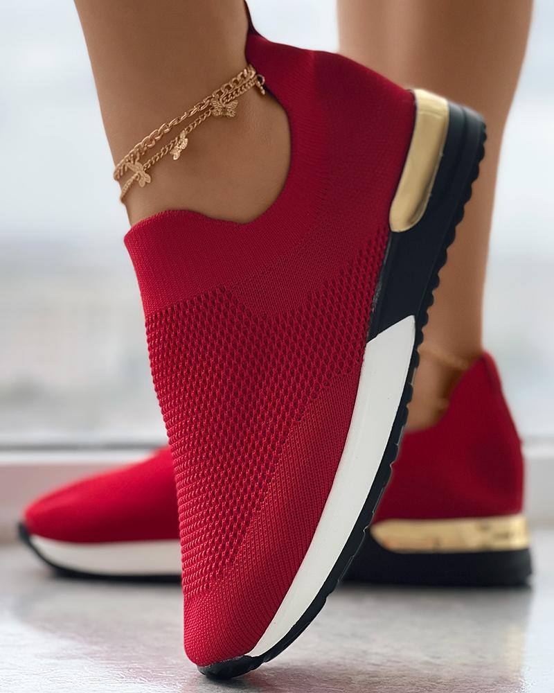 Women’s Knitted Sneakers with Gold Accents