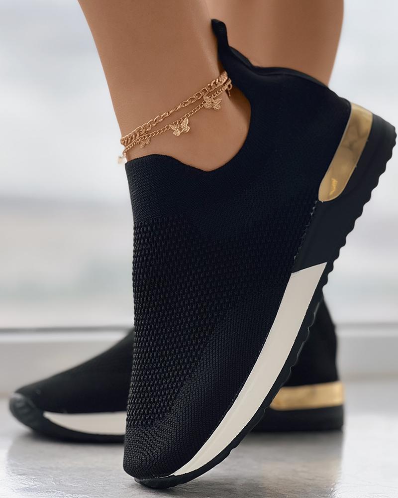 Women’s Knitted Sneakers with Gold Accents