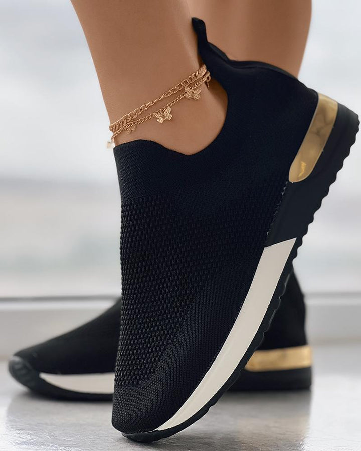 Women’s Knitted Sneakers with Gold Accents