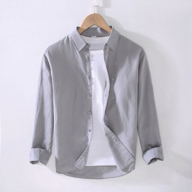Men’s Long-Sleeve Cotton-Linen Shirt