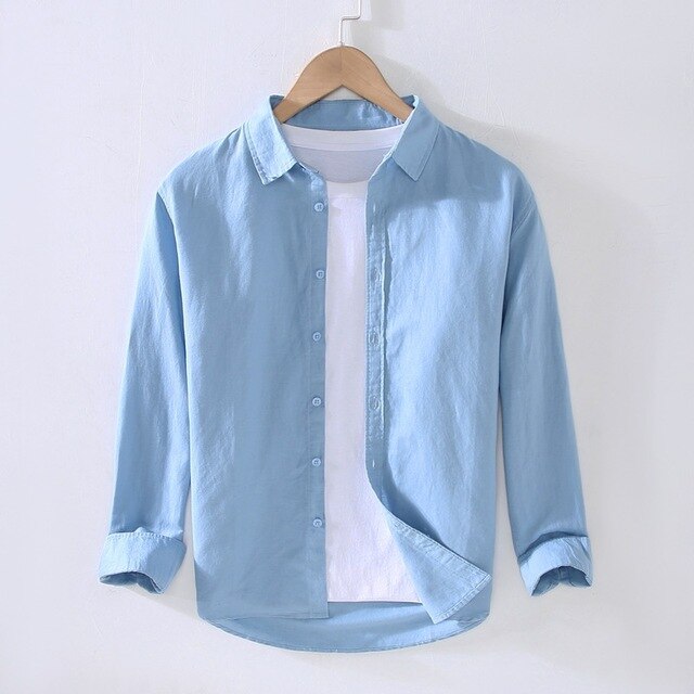 Men’s Long-Sleeve Cotton-Linen Shirt