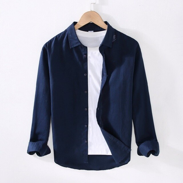 Men’s Long-Sleeve Cotton-Linen Shirt