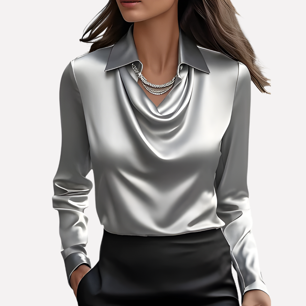 Women’s Satin Blouse with Draped Collar