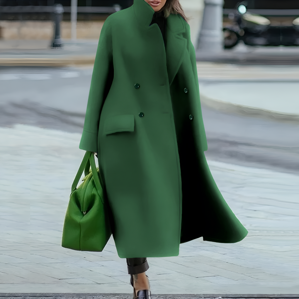 Waterproof Long Coat with Buttons for Women