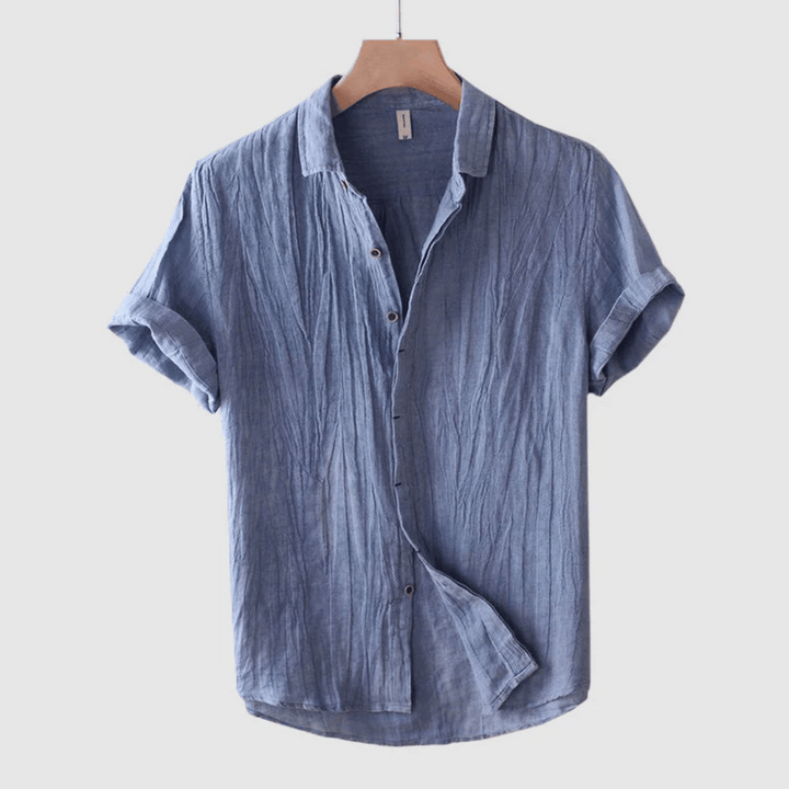 Men’s Short Sleeve Linen Shirt with Turned-Up Cuffs